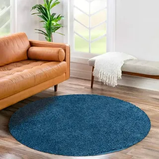 Carpet City Hochflor-Teppich »City Shaggy«, rund, 30 mm Höhe, Teppich Einfarbig Uni, besonders flauschig-weich, blau