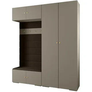 Abiks Möbel Garderoben-Set 236,7/200/47 , Kaschmir, Braun, Goldfarben , Holz , Nachbildung , 10 Fächer , 200x236.7x47 cm , Garderobe, Garderoben-Sets & Garderoben-Serien, Garderoben-Sets
