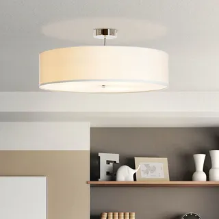 Brilliant runde Textil Deckenlampe - dekorative XXL-Deckenleuchte mit weißem Textilschirm - dimmbar über externen Dimmer - mit 3 E27-Fassungen - aus Metall/Textil, in weiß/chrom - Ø 60cm & 27cm Höhe