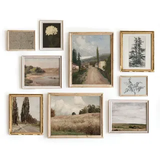 Set mit 9 französischen Landschaften, Vintage, antike, warme, ästhetische Galerie, Wandkunst, Skizzen-Poster, Bauernhaus-Wanddekoration, Vintage-Drucke, Landhaus-Wandkunst (28,9 x 35,6 cm, ungerahmt)