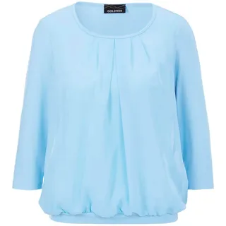 GOLDNER Kurzarmbluse »Kurzgröße Chiffon-Shirt mit 3/4-Arm, Rundhals«, blau