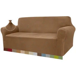 Granbest High Stretch Sofabezug Moderne Sofaüberwurf Jacquard Elastische Sofahusse für Wohnzimmer Protector für Hunde Haustiere (3 Sitzer, Kamel)