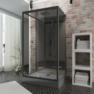 Schulte Bali Komplettdusche mit Schiebetür 115 x 215 cm schwarz matt
