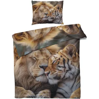 GEDAEUBA Löwe Tiger Bettwäsche 140x200 - Wilde Tiere Bettbezug 140x200 2er Set, Wendebettwäsche und Kissenbezug 70x90, Weiche & Angenehme Mikrofaser Bettwäsche-Sets mit Reißverschluss