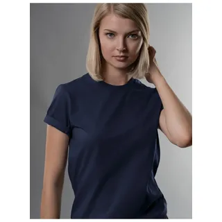 T-Shirt TRIGEMA "TRIGEMA Slim Fit T-Shirt aus DELUXE Baumwolle", Damen, Gr. XL, blau (navy), Single Jersey, 100% Baumwolle, Basic, normal, Rundhals, Shirts T-Shirt