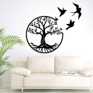 50cm Tree Life Metall-Wandkunst,Baum Leben Metallwandschild, Baum und Vögel,Dekoration für drinnen und draußen, Garten(19,7 Zoll)