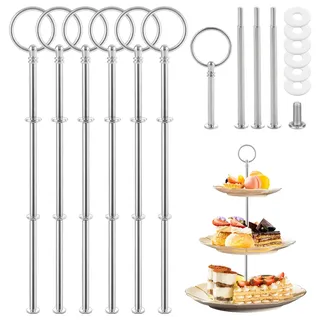 ASelected 3 stufige Etageren Stangen Set, 6 Stück Metallstangen Etagere silber mit Bohrer, Metall-Kuchenständer für Hochzeit, Geburtstag, Tee, Party, Snack, Teller, Kuchen, Dessertständer (Platte nic