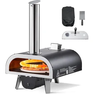 Vevor Pizzaofen Outdoor 304,8 mm / 12 Zoll Holzofen, Pellet-Pizzaofen mit Thermometer & elektrischer Rotation, tragbarer Pizzamaker für Camping im Garten Terrasse Pizzastein Tragetasche Schaufel
