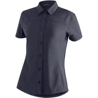 Funktionsbluse MAIER SPORTS "Magos S/S W", Damen, Gr. 46, blau (dunkelblau), 94% Polyester, 6% Elasthan, Blusen Funktionsbluse, Damen Hemdbluse, atmungsaktives Freizeit-Hemd, Taillierter Schnitt