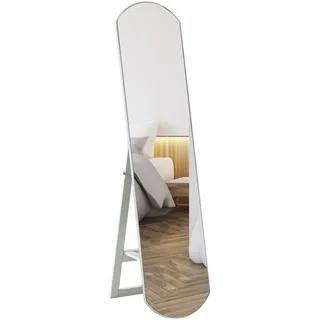 HOMCOM Bogen-Komplettspiegel 35 x 150 cm, großer Spiegel in voller Länge mit Regal, Wand- oder Standmontage, für Badezimmer, Schlafzimmer, Flur, Diele, Weiß