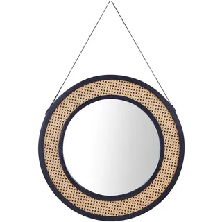 Beliani Wandspiegel Rattan naturfarben/schwarz mit Aufhängeband rund 70 cm Cambrai , Naturmaterialen , Rund , 70x104x3 cm , Spiegel, Wandspiegel