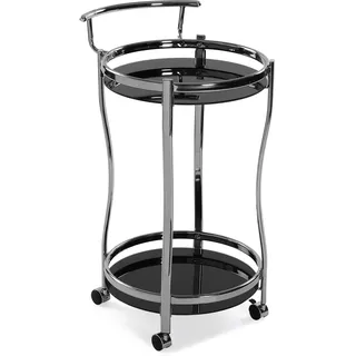 Versa Driana Wagen für Küche, Wohnzimmer oder Esszimmer, Moderne Servierwagen, Maßnahmen (H x L x B) 76 x 44,4 x 44,5 cm, Glas, verchromtes Metall, Farbe: Schwarz