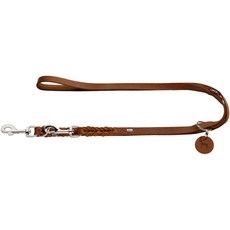 Bild SOLID EDUCATION Verstellbare Hundeführleine, Leder, geflochten, robust, weich, 1.8 x 250 cm, cognac