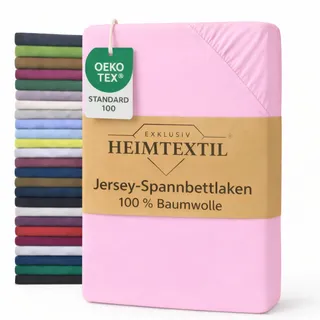 EXKLUSIV HEIMTEXTIL Marke Jersey Spannbettlaken 60 x 120-70 x 140 cm 100% Baumwolle Öko - Tex Zertifiziert, Markenqualität, Matratzenhöhe bis 10 cm, Rosa
