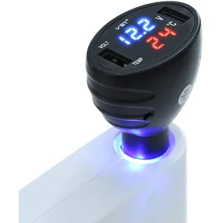 GOFORJUMP 3 in 1 12 V Dual USB Auto-ladegerät Thermometer Voltmeter Display Auto USB Port Ladegerät Volt Meter Led-anzeige Schwarz