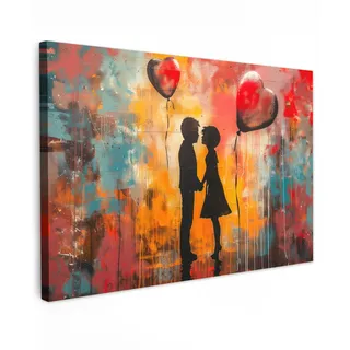 MuchoWow Leinwandbild Straßenkunst - Liebe - Graffiti - Kunst - Banksy 30x20 cm , Orange , Textil , Rechteckig , 30x20 cm , FSC 100% , gerahmt , Bilder & Rahmen, Bilder, Leinwandbilder
