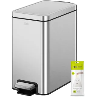 EKO 6 Liter Stella Slim Step Mülleimer, Fingerabdruckresistenter Edelstahl Treteimer mit herausnehmbarem Inneneinsatz (Silber)