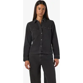 Jeansbluse NOISY MAY "NMNEW SIGNE L/S DENIM SHIRT VI001BL NOOS", Damen, Gr. S, schwarz (schwarz denim), Denim/Jeans, Obermaterial: 100% Baumwolle, unifarben, hüftlang, Blusen Jeansbluse