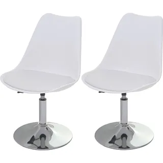 2er-Set Drehstuhl Malmö T501, Stuhl Küchenstuhl, höhenverstellbar, Kunstleder  weiß, Chromfuß - Weiß