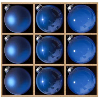 DN DECONATION 9 Weihnachtskugeln 8cm, Blaue Christbaumkugeln Glas Set | Matt & Glänzend Weihnachtsbaumschmuck für Weihnachtsbaum Deko, Winterdekoration und Festtagsfeiern
