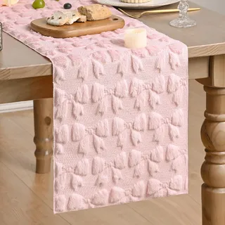 Artoid Mode Weich Plüsch Samt Faux Pelz Rosa Schleife Valentinstag Tischläufer, Muttertag Hochzeit Küche Tisch Urlaub Party Dekor 33x153 cm
