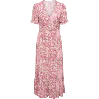 Maxikleid ONLY "ONLCHIANTI S/S LONG DRESS WVN NOOS", Damen, Gr. M, N-Gr, marshmallow aop:dusty rose graphic, Web, Obermaterial: 100% Viskose, bedruckt, regular fit knöchellang, V-Ausschnitt, Kleider Maxikleid, Viskose, regular fit