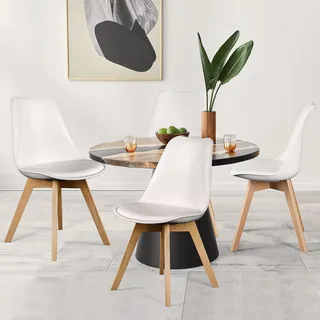 NEWBULIG Esszimmerstühle Satz von 4 Mid-Century Modern Dinning Stühle, Wohnzimmer Schlafzimmer Outdoor Lounge Stuhl PU Leder Kissen und Holzbeine