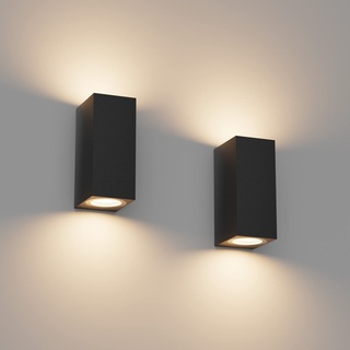 Klighten 2 Stück Schwarz Wandleuchte Aussen Innen, Wasserdicht IP65 Modern Wandlampe Außen, Aluminium Eckig Außenlampe Außenleuchte Wand, Up Down GU10 Fassung Außenwandleuchte, Ohne Leuchtmitte