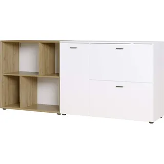 Alkove Sideboard/Kommode Milton, in Weiß/Grandson-Eiche-Nachbildung, stehend oder hängend montierbar, 186 x 82 x 41 cm (BxHxT)