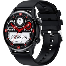 motiofit Luxor (2023) Smartwatch Fitnesstracker AMOLED Display Always on BT Telefonie, Sprachassistent NFC Black Body/Black Silikonband