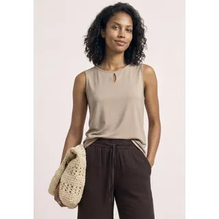 Shirttop STREET ONE, Damen, Gr. 44, beige (clay sand), Jersey, Obermaterial: 50% Baumwolle, 50% Modal. Futter: 100% Baumwolle, unifarben, tailliert hüftbedeckend, Rundhals, Tops Shirttop, und Cut-Out-Detail