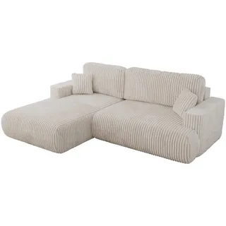 MKS Meble MKS Ecksofa OVO mit Schlaffunktion und Bettkasten, Beige Cord, L-form Couch, 4-Sitzer Ecksofa, 271x195x95 cm - Links Seite - Beige