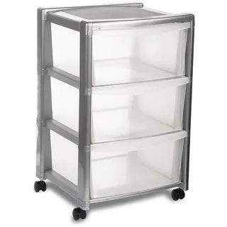 Stefanplast Kasten mit 3 tiefen Schubladen, Silber