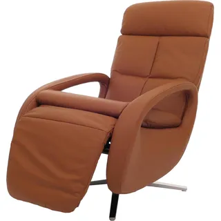 Relaxsessel HWC-L11, Design Fernsehsessel TV-Sessel Liegesessel, Liegefunktion drehbar, Voll-Leder braun - Braun
