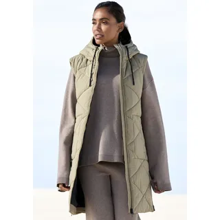 Steppweste ELBSAND, Damen, Gr. M/38, grün (khaki), Obermaterial: 100% Polyester. Futter: 100% Polyester. Füllung: 100% Polyester, unifarben, comfort fit knielang, Westen Steppweste, mit Kapuze