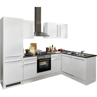 Stella Trading Jazz 8 Moderne Eckküche mit Elektrogeräten in Weiß Hochglanz, Metallic Grau - Geräumige Küchenzeile in L-Form mit viel Stauraum - 280 x 211 x 60 cm (B/H/T)