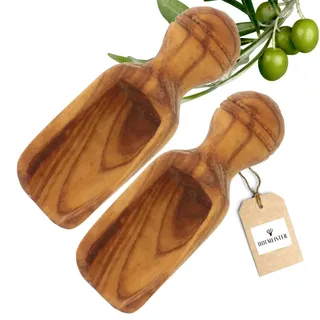 2x HOFMEISTER® Schäufelchen Olivenholz Dosierlöffel Gewürzschaufel - auffällige Maserung im Holz - Geschenk Küche Einzug - 6,5 cm