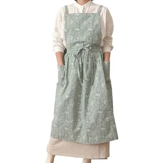 Hawholm Damen-Schürze in Übergröße, mit Kreuzrücken, Schürze für Damen, mit Taschen, Schürze, Baumwoll-Leinenschürze, 02-grau, Einheitsgröße