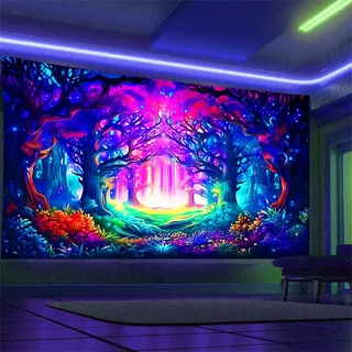 Arsey Schwarzlicht Wandteppich Wald Trippy UV-Reaktiver Wandteppiche Aesthetic Baum Wandtücher Deko Wohnzimmer Kunst Wandtuch, Bunt, Groß 230x180cm