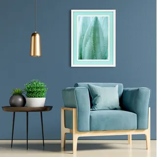 queence Bild mit Rahmen »Aleo Vera« Blätter   Blätterbilder   Pflanzen   Pflanzenbilder 1 Stk. tlg. Poster mit buntem Acrylglas Passepartout, blau