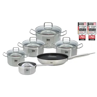 Topf-Set ELO BASIC "Basic Profi Duo Therm Topfset 6-teilig", silber (silberfarben), Töpfe, Topf-Set, Volumenskala, integriertes Öl-Dosiersystem