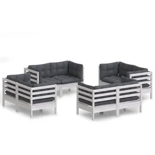 vidaXL 8-tlg. Garten-Lounge-Set mit Anthrazit Kissen Kiefernholz - Weiß