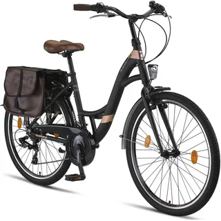 Licorne Bike Stella Plus Premium City Bike in Zoll Aluminium Fahrrad für Mädchen, Jungen, Herren und Damen - 21 Gang-Schaltung - Hollandfahrrad - Schwarz