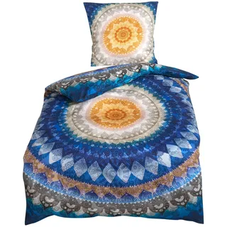 Traumschlaf Mako-Satin Bettwäsche Orient Dream blau – Mandala Design in Blau & Beige - aus 100% Baumwolle, weich & anschmiegsam - 135x200 cm + 80x80 cm