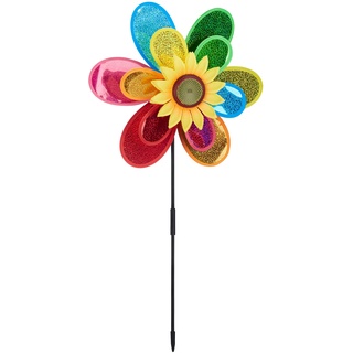 Relaxdays Windrad Blume, dekorativer Blumenstecker, Gartendeko für Balkon oder Terrasse, HBT 74,5 x 37,5 x 14 cm, bunt