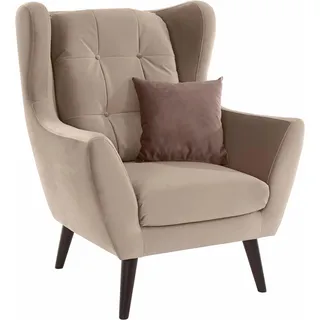 Ohrensessel HOME AFFAIRE "Hemmink, Sessel, Loungesessel", beige (beige, kakao), B:90cm H:107cm T:94cm, Struktur (94% Polyester, 6% Polyacryl);Samtvelours (100% Polyester);Luxus-Microfaser (100% Polyester), Sessel, Ohrensessel, mit Knopfheftung