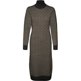 VERO MODA Damen VMARIA Art LS HIGH-Neck Calf Dress GA Kleid, Black/Detail:W. Silver Mink Grafic Print, X-Small