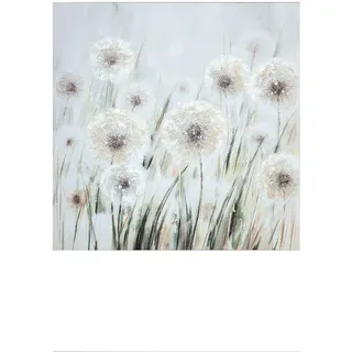 GILDE großes Bild XL quadratisch 90 x 90 cm - Motiv: Pusteblumen Wiese - handgemalt auf Leinwand auf Keilrahmen - creme weiß