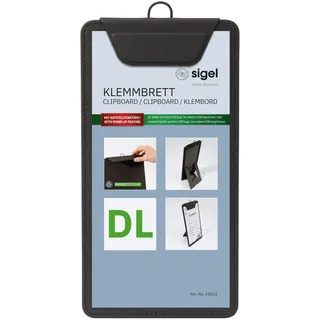 SIGEL KB102 Klemmbrett DIN lang schwarz, mit Aufstellfunktion, stabiles, stylisches Clipboard mit edler Leinenstruktur, strapazierfähig und leicht abwischbar, für Speisekarten