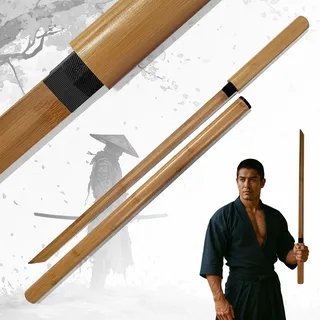 Shirasaya Katana mit Holzscheide – traditionelles Japanisches Übungsschwert aus Bambus – komplett aus Holz – Deko-Schwert für Kulturausstellung, Training & Sammlung